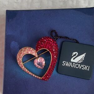 Swarovski Red and Pink Heart Brooch
